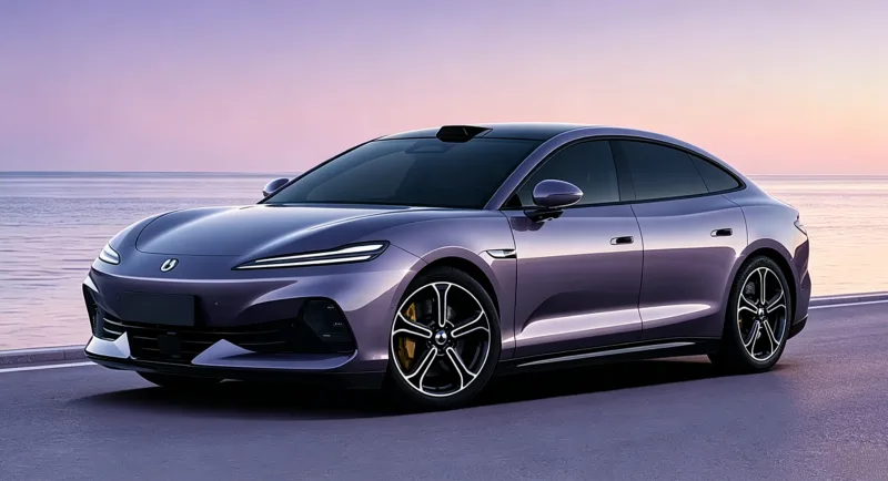 Denza Z9S: sedã fastback elétrico da BYD em visão 3/4 frontal