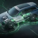 Tiggo 9 PHEV 2027 — Ilustração do conjunto híbrido AWD