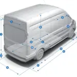 Ford E-Transit: diagrama oficial do compartimento de carga e dimensões