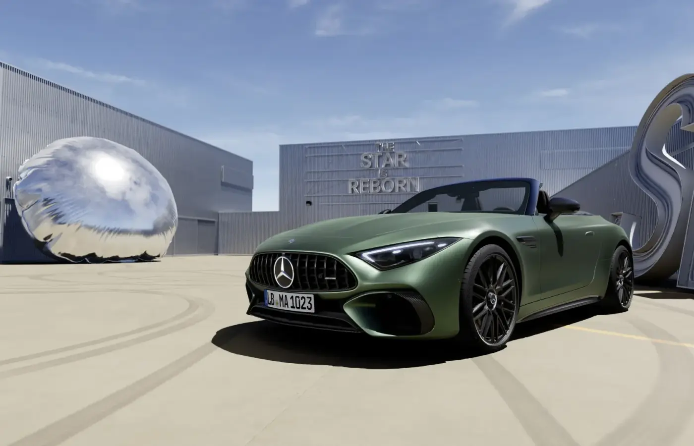 Vista dianteira com capota aberta do Mercedes-AMG SL 63 S E Performance