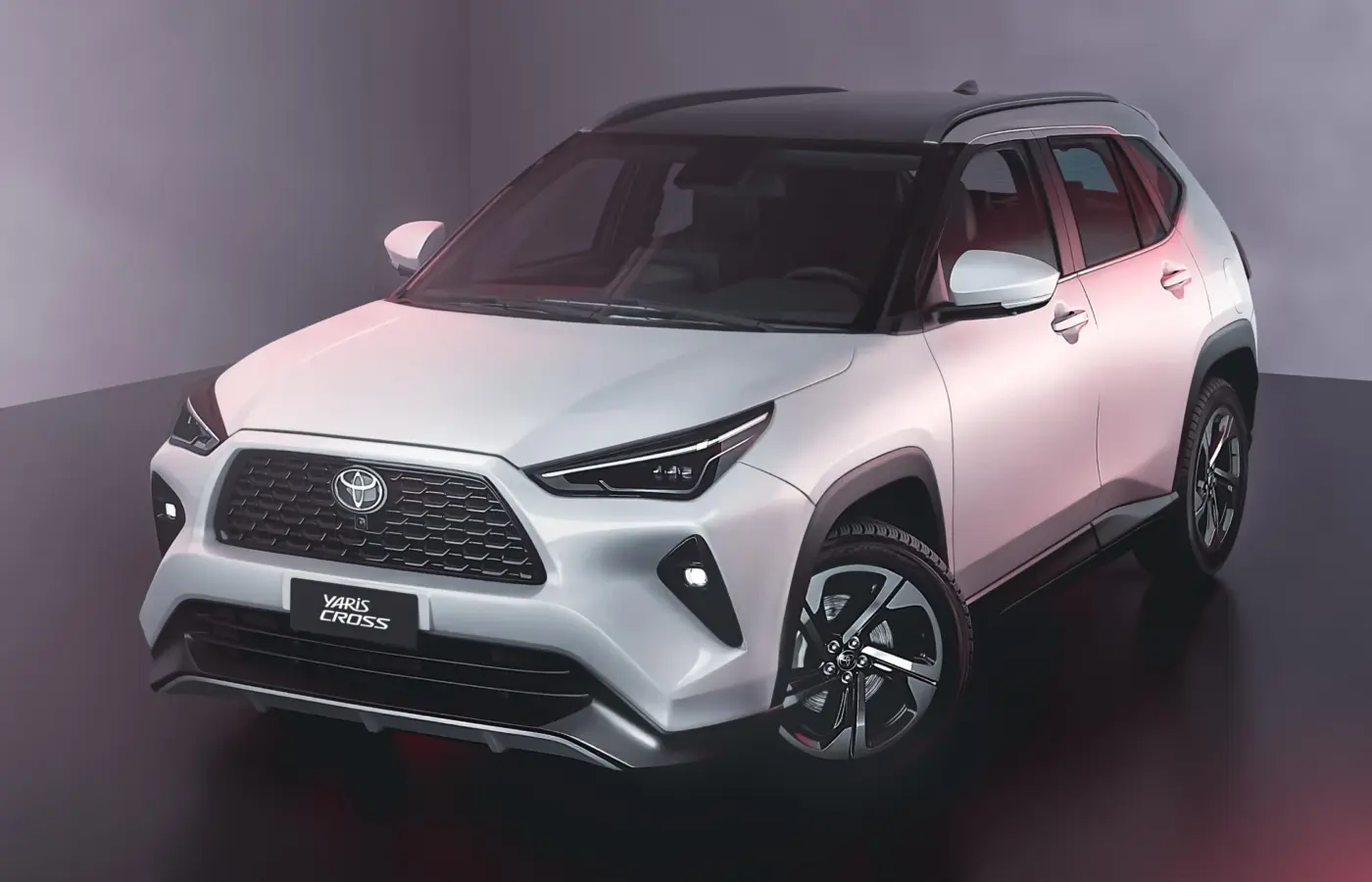 Vista dianteira em três quartos da família Toyota Yaris Cross